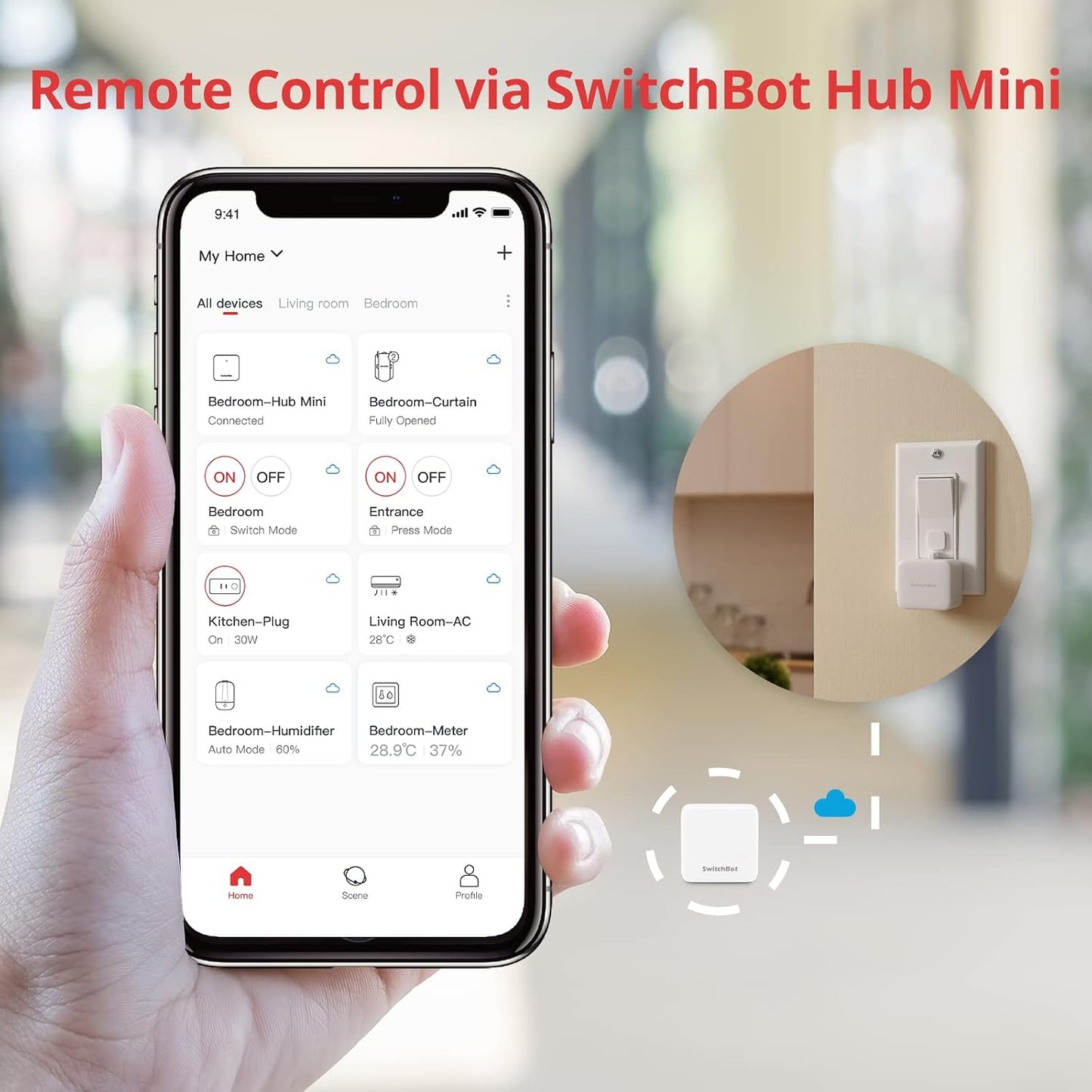 Smart Switch Button Pusher (Bluetooth) – Fingerbot for Rocker Switch/One-Way Buttons, App Timer Control, No Wiring, Hub Included for Voice/Remote, White