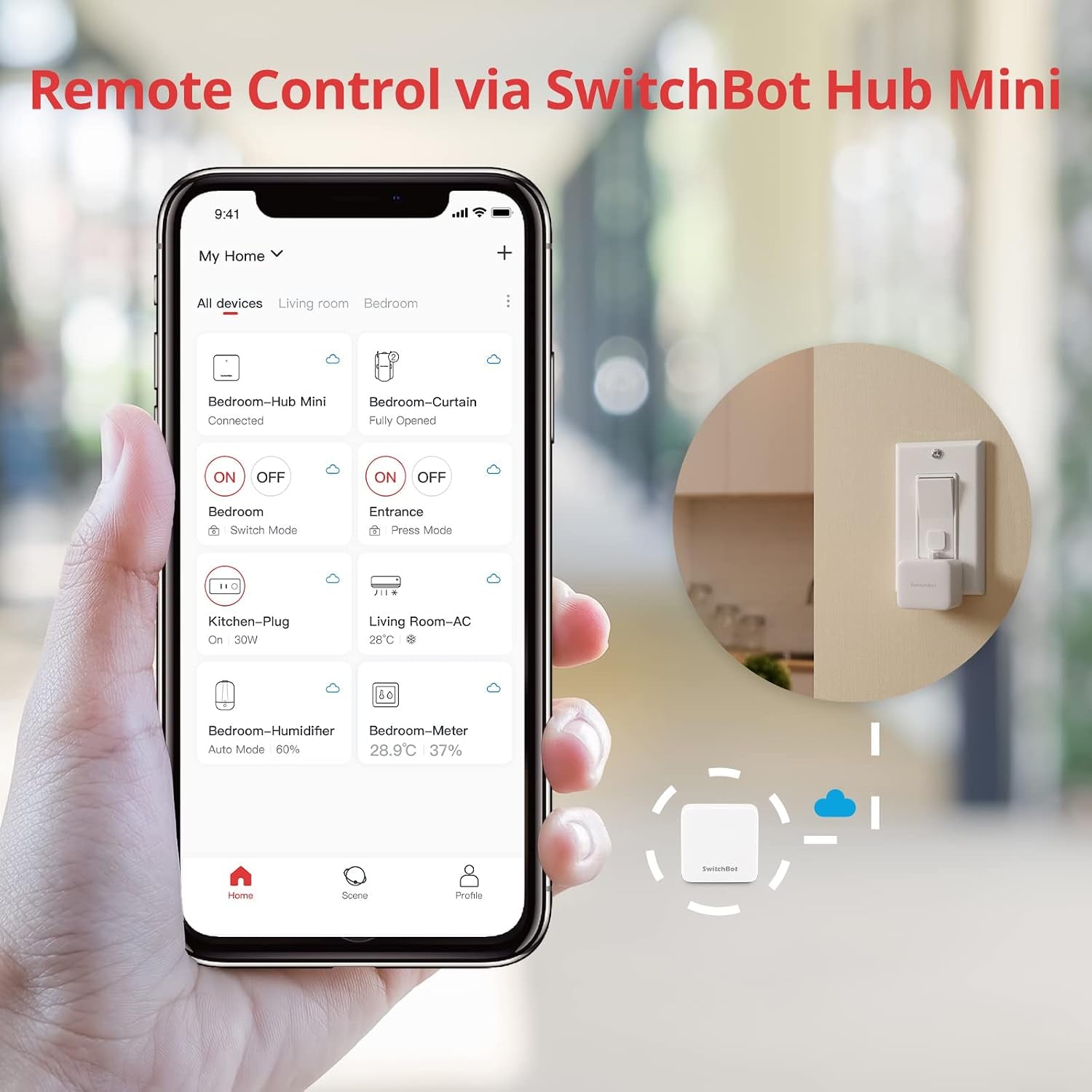 Smart Switch Button Pusher (Bluetooth) – Fingerbot for Rocker Switch/One-Way Buttons, App Timer Control, No Wiring, Hub Included for Voice/Remote, White